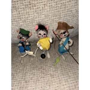 Lot Of 3 Vintage Annalee Mobilitee collectible mouse dolls 1971 Bowling, Fishing